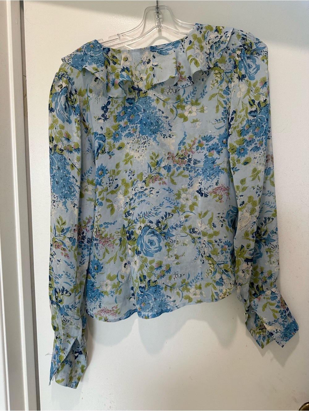 Blue Floral Ruffle Button-Front Blouse - Picture 2 of 3